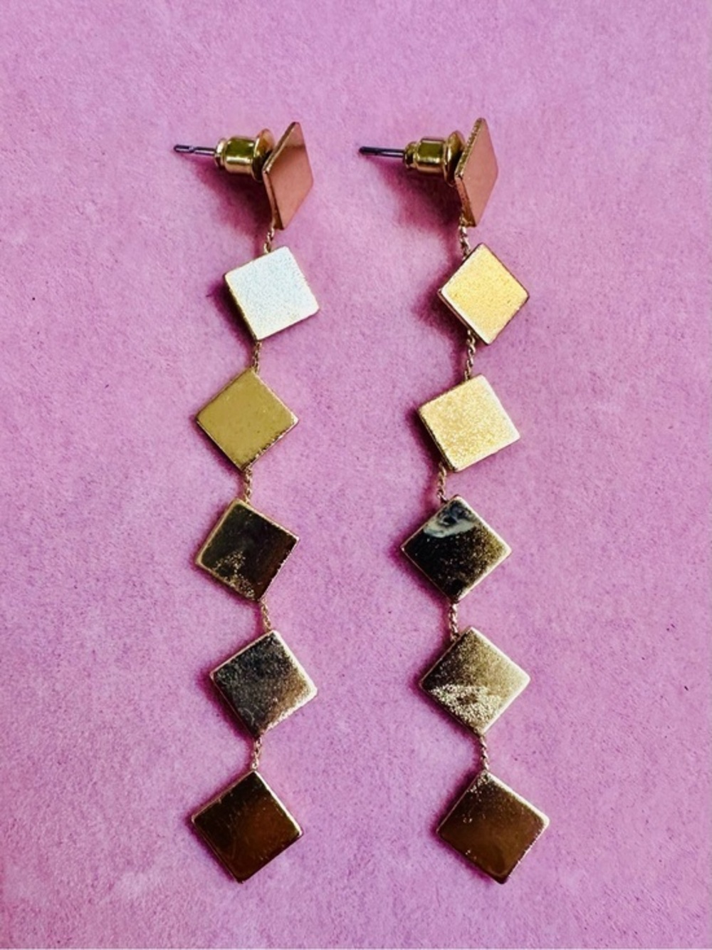 Gold Tone Geometric Square Dangle Earrings NWT
